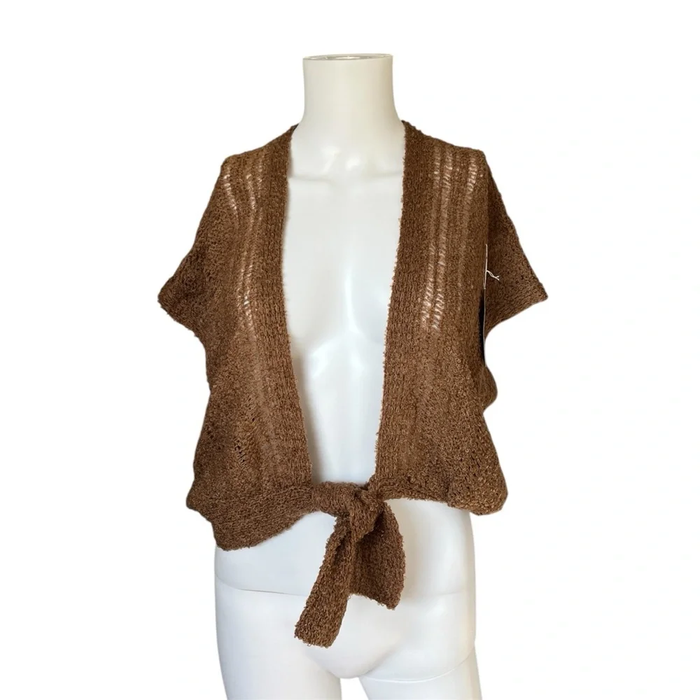 NEW Vintage Specialty Hous Brown Cardigan Sweater Open Knit Neutral womens